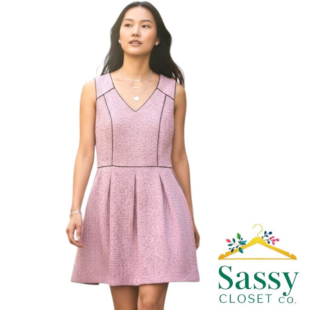 ✨ BANANA REPUBLIC Knit Pocket Dress Black Pink White Piping 8 EUC 👗